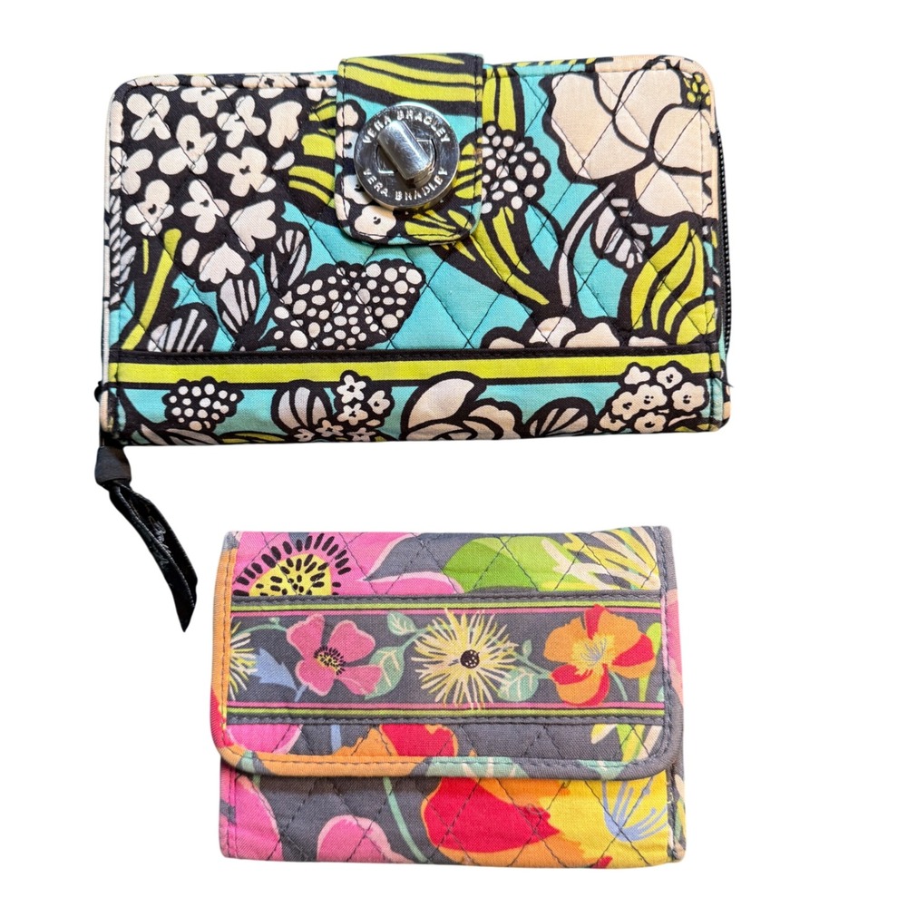 Vera Bradley Wallet Coin Purse Set Floral Print Multicolor Zip Around Bi Fold